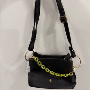Aldo Black Crossbody Bag with Gold and Green Chain